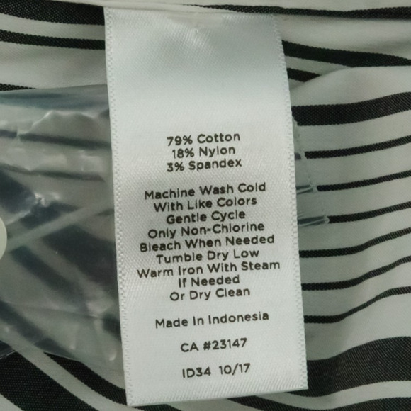 Talbots Size XL White Black Everyday Stretch Poplin Stripe Tie Hem Top Blouse - Picture 5 of 6